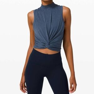 Lululemon Time To Restore Mock Neck Tank in Iron Blue and White size 4